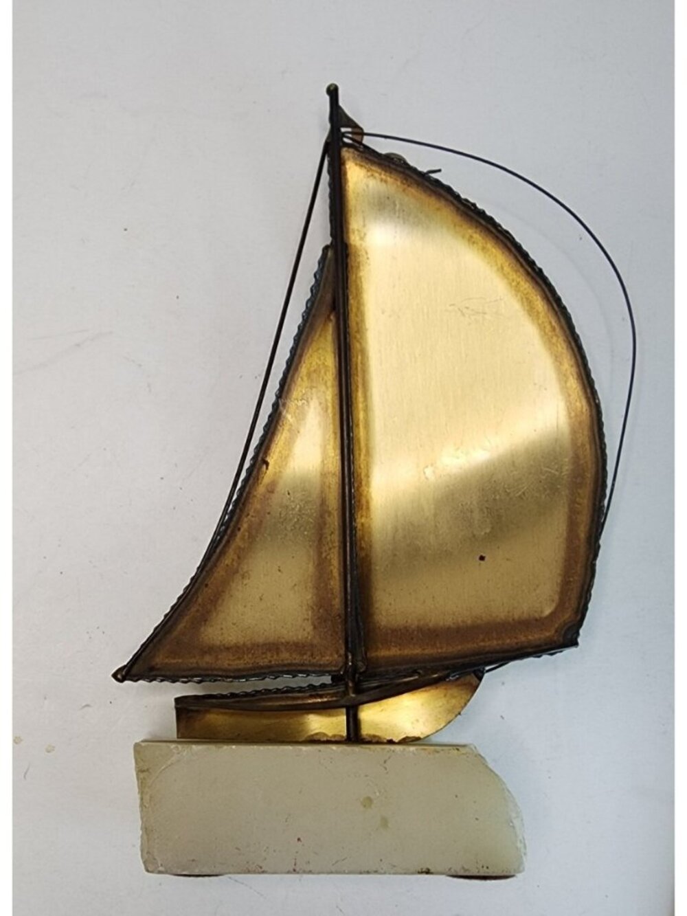 Vintage MCM Regal Brass Sailboat on Marble Base Signed DeMott Nautical Art 9.5"